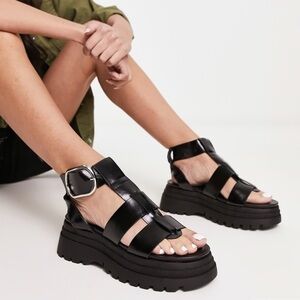 ASOS DESIGN Factor buckle hardware fisherman platform sandals in black size 9